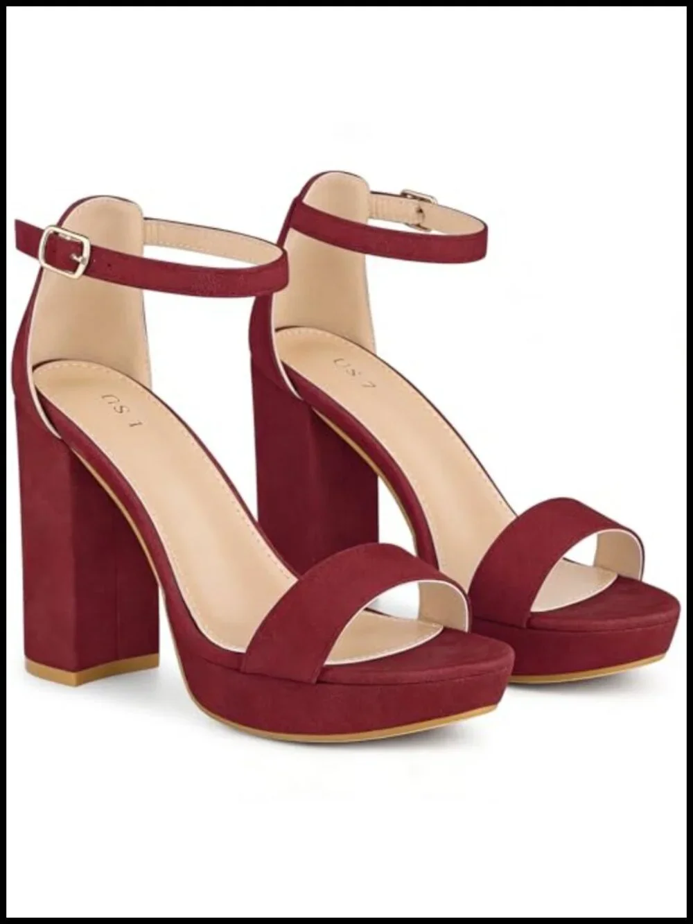 Faux Suede Platform High Heels Ankle Strap Chunky Heel Sandals